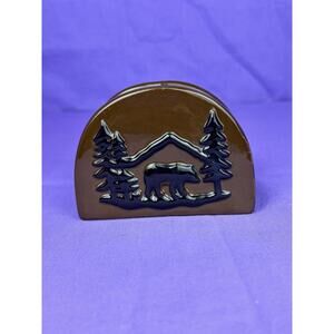 Glossy Vintage Ceramic Black Bear Napkin Holder-Rustic Cabin Lodge Kitchen Decor